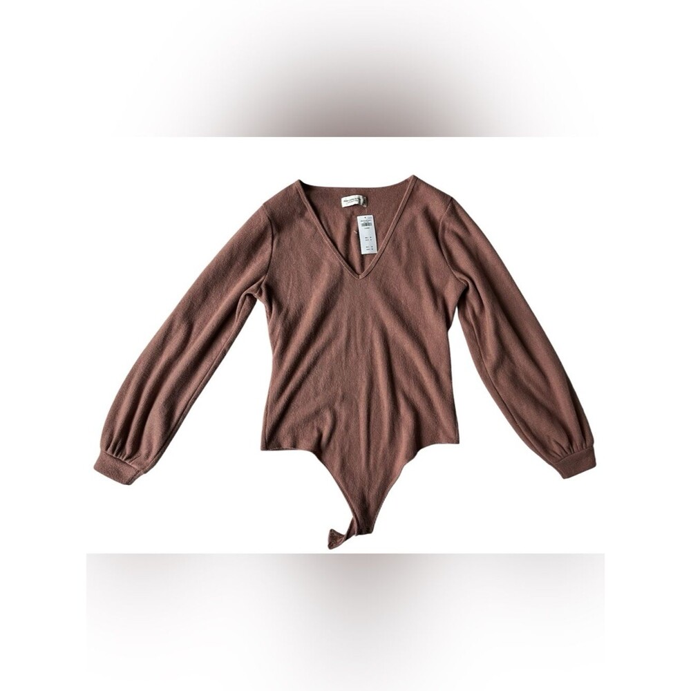 NWT Abercrombie & Fitch Soft & Cozy Long Sleeve Bodysuit Tan Brown Womens XL